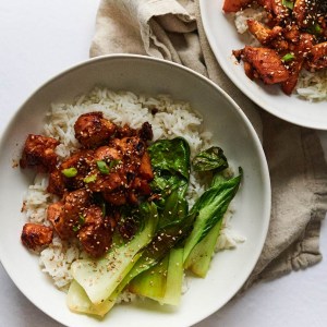 Easy Honey-Ginger Seared Salmon Pieces Over Coconut Rice