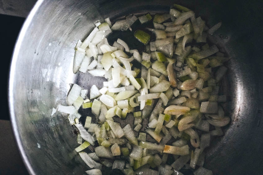 Onions, ginger and garlic in a large pot