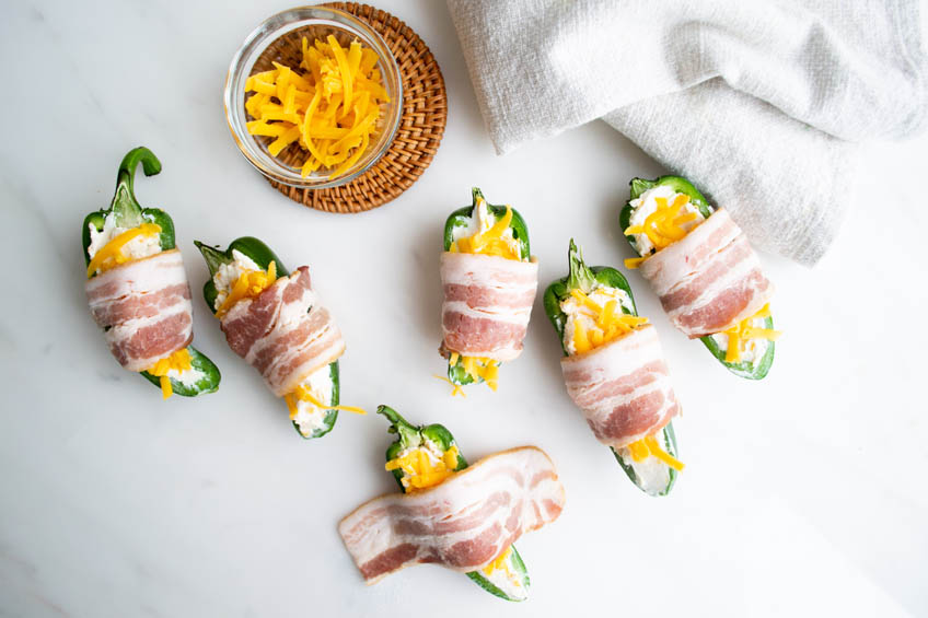 Uncooked jalapeno poppers ready to go in the air fryer