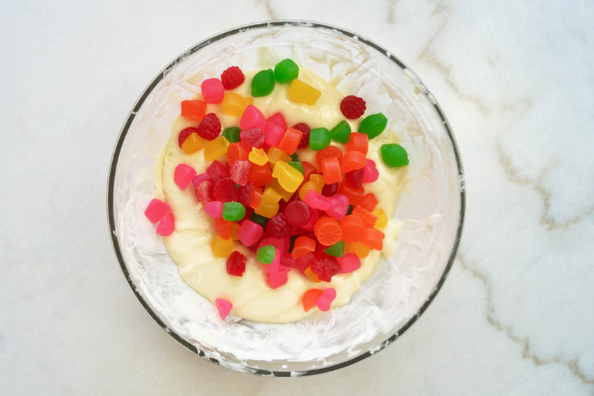 Gumdrop nougat ingredients in a mixing bowl