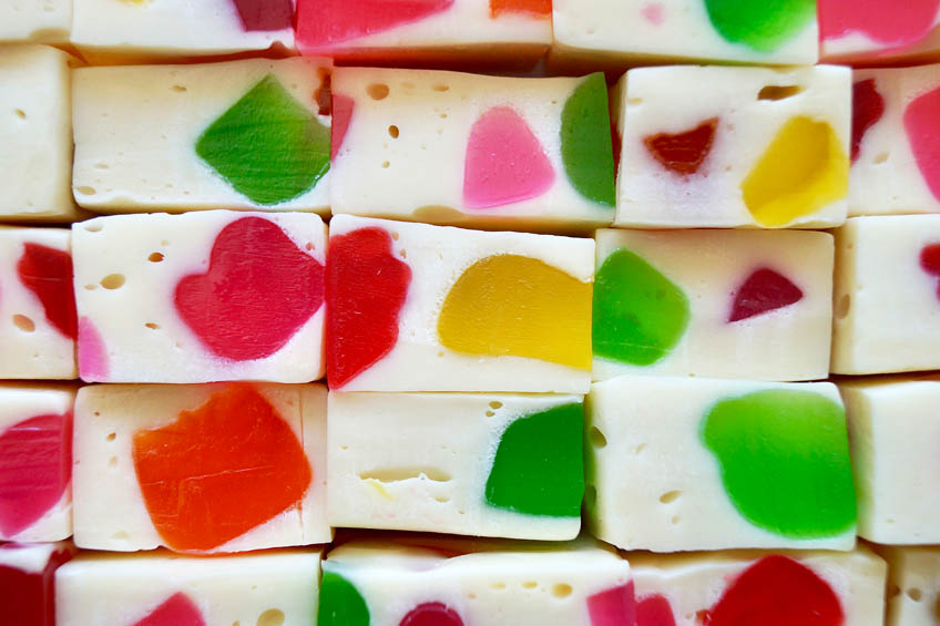 A closeup of gumdrop nougat