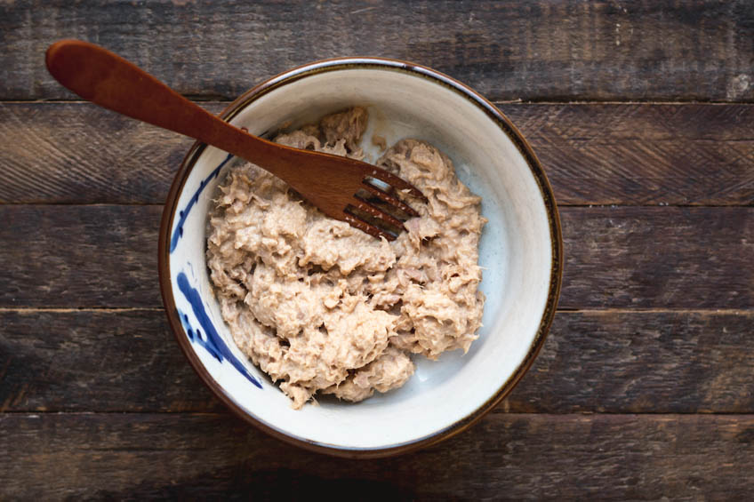 A bowl of tuna mayo filling for onigiri