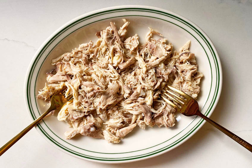 Shredded chicken on a plate