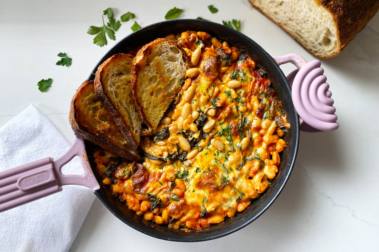 Chesy white bean and kale skillet