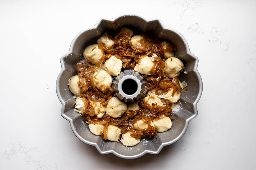 Assembly for French Onion Monkey Bread