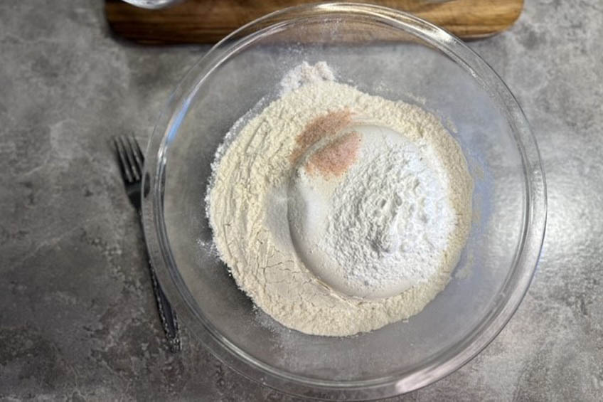 Dry ingredients for bannock dough in a bowl