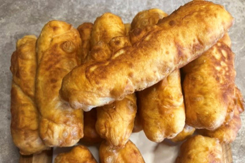 A closeup on bannock dogs