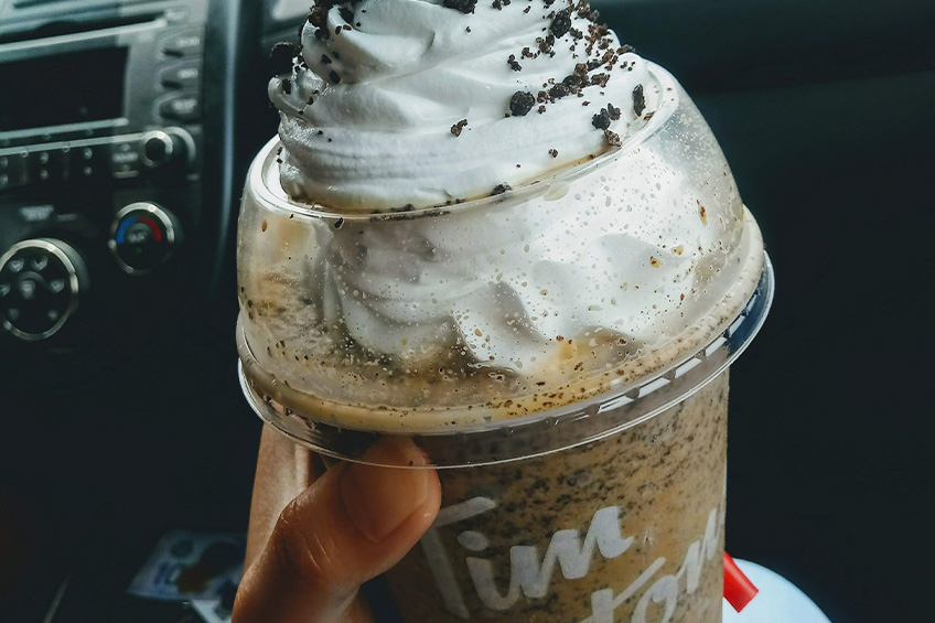 Close up of Iced Mocha Tim Hortons drink