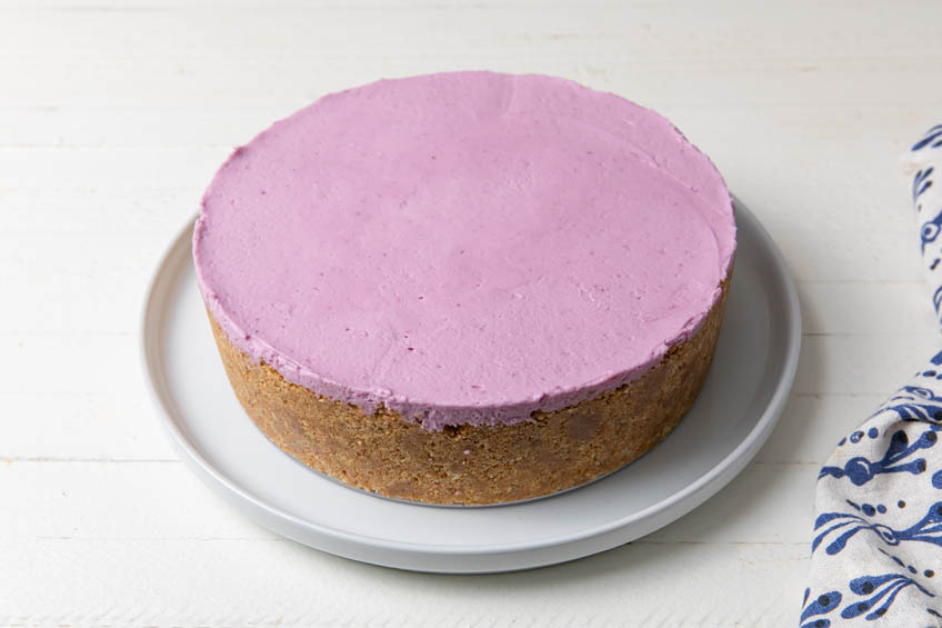 A smooth ube cheesecake