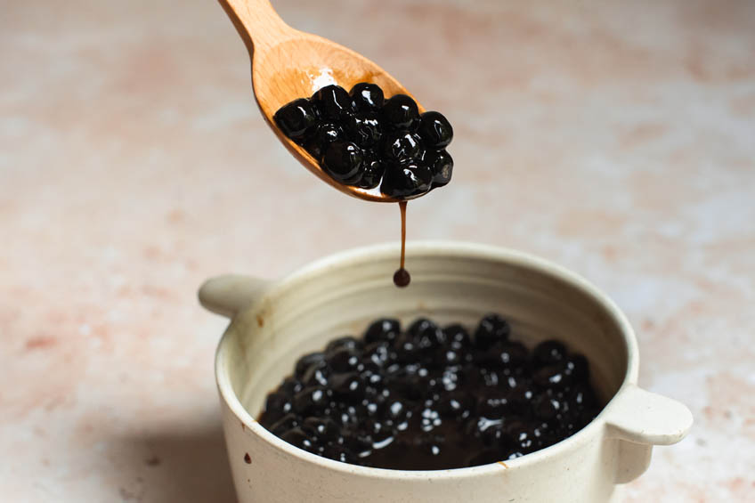 Tapioca pearls (boba) in a dish