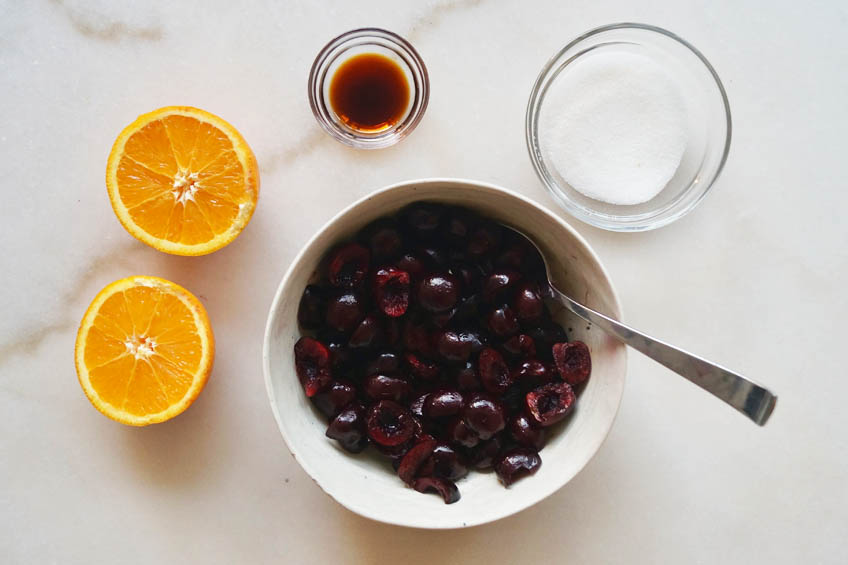 Macerated cherries in a bowl