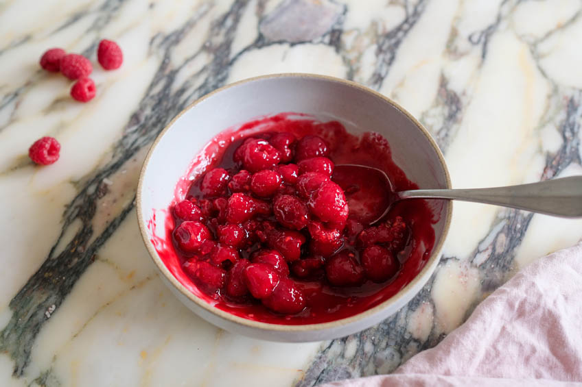 Raspberry sauce in a bowl