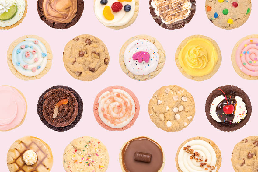 Assorted Crumbl Cookies on a white background