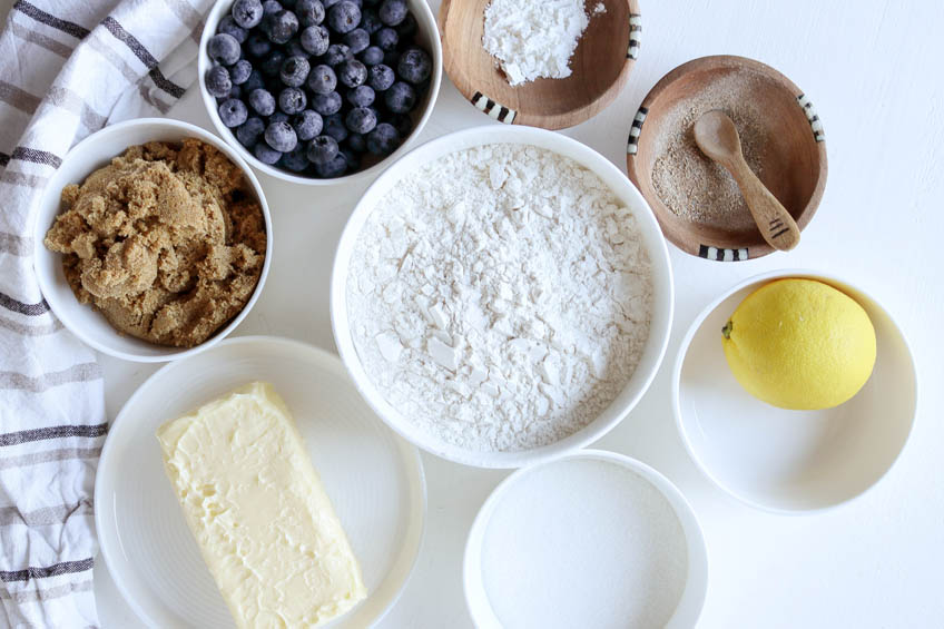 Ingredients for cardamom sugar blueberry bars