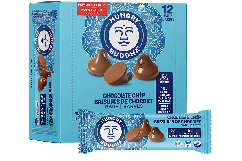 A 12-pack of Hungry Buddha chocolate chip granola bars