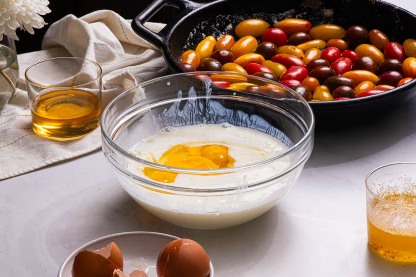 Wet ingredients added to bowl