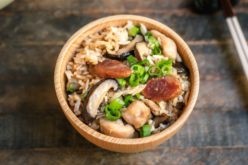 Rice cooker dinner in a bowl