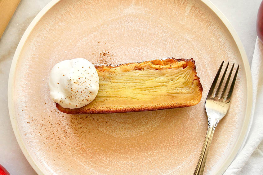 Closeup on invisible apple cake slice on a plate