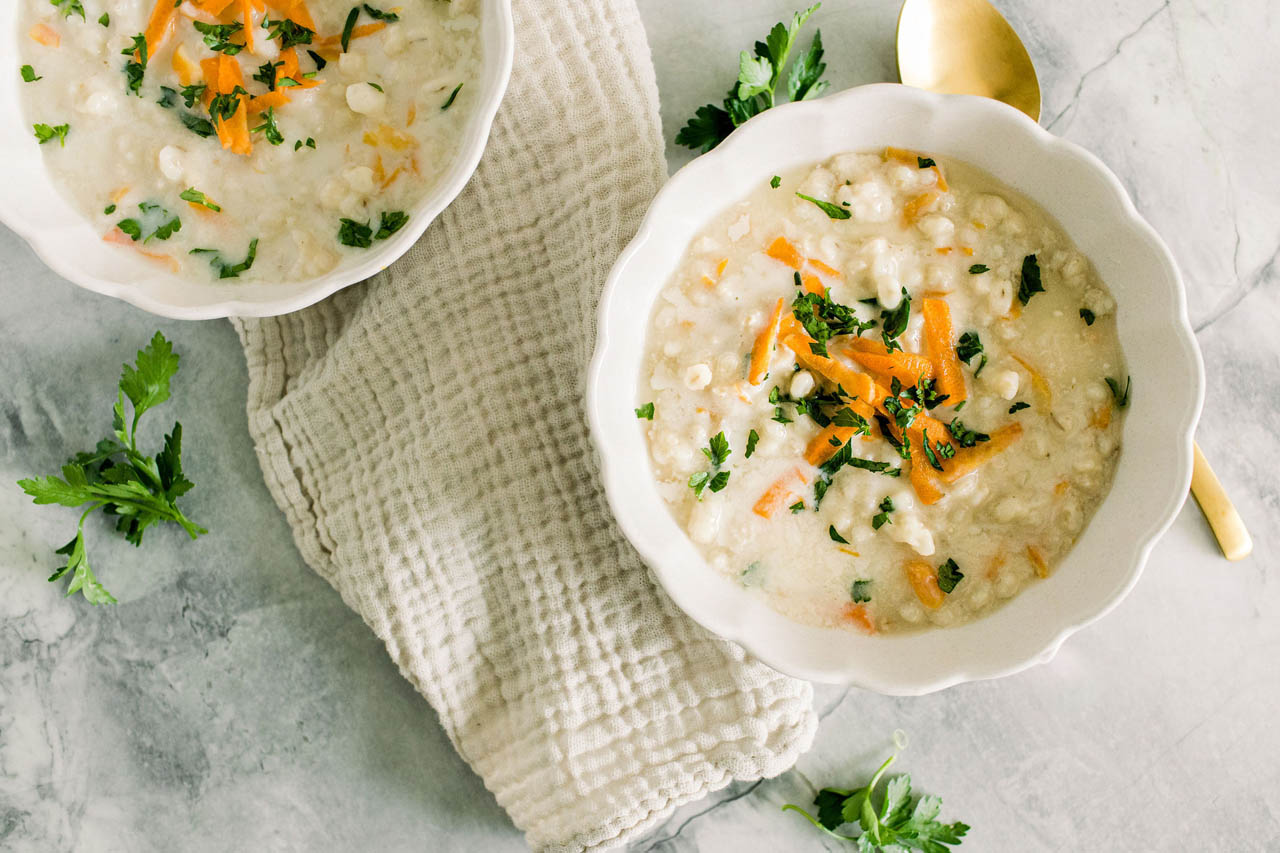 Persian barley soup (soup jo)