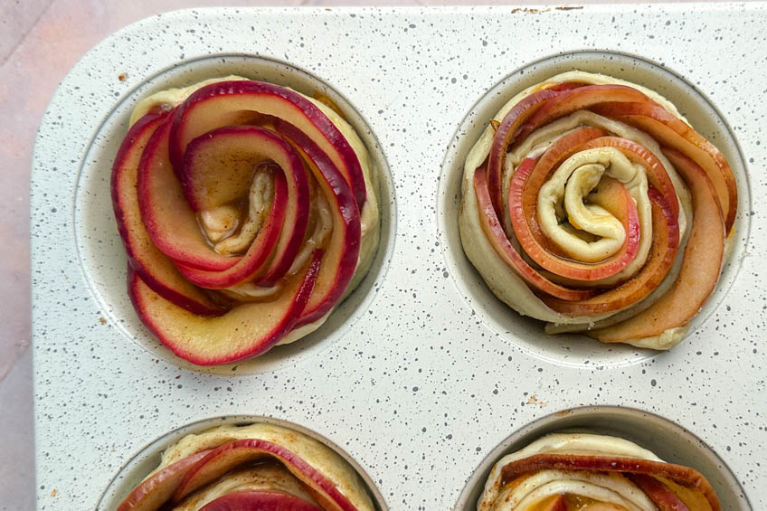 Apple roses in a muffin tin