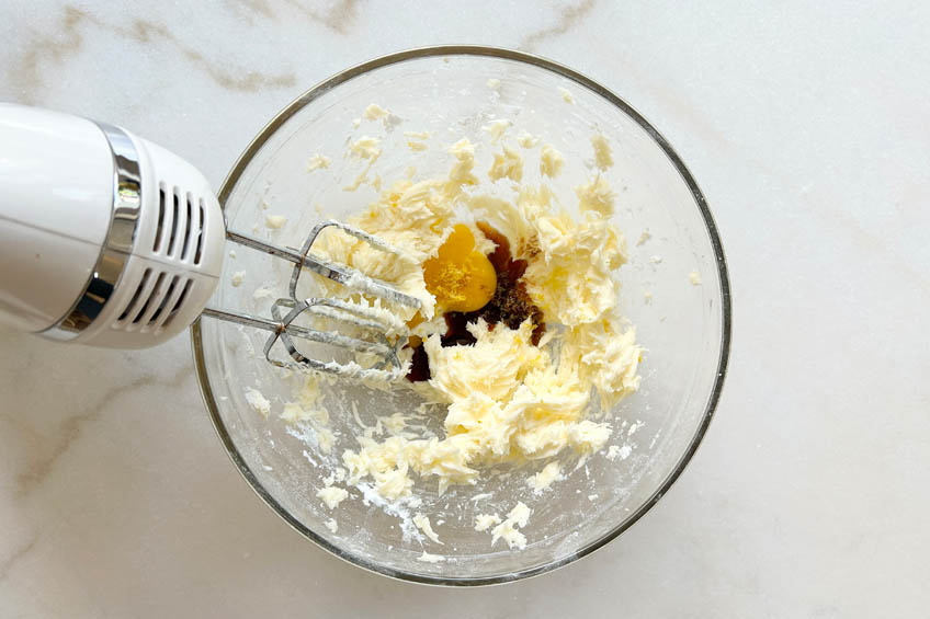 Wet ingredients being mixed in a bowl