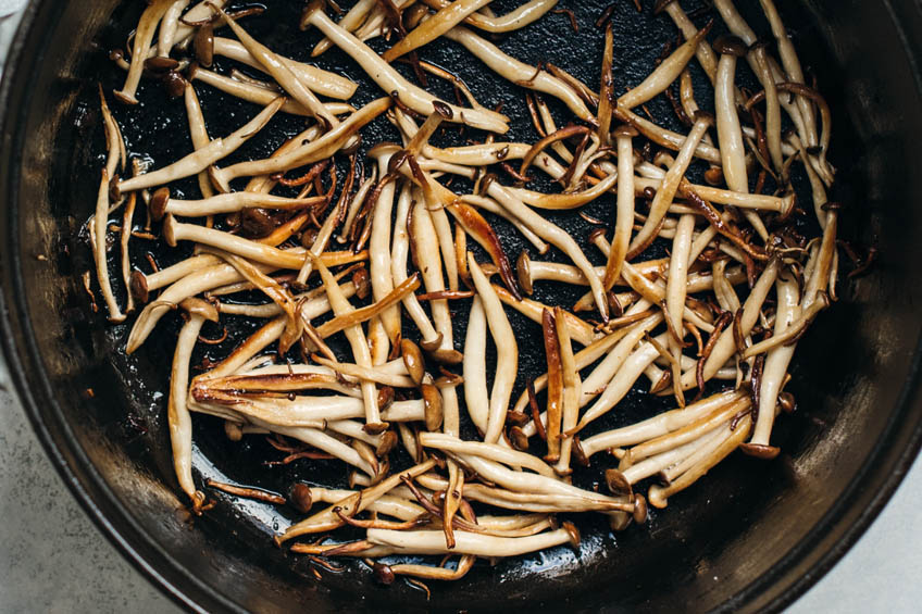 Mushrooms in a cast iron pan