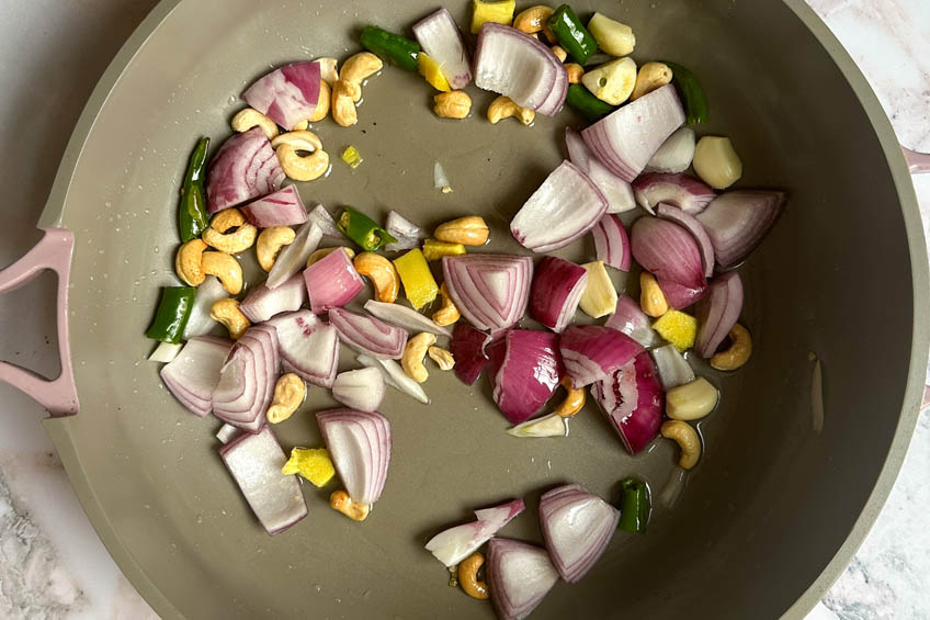 Aromatics in a saute pan