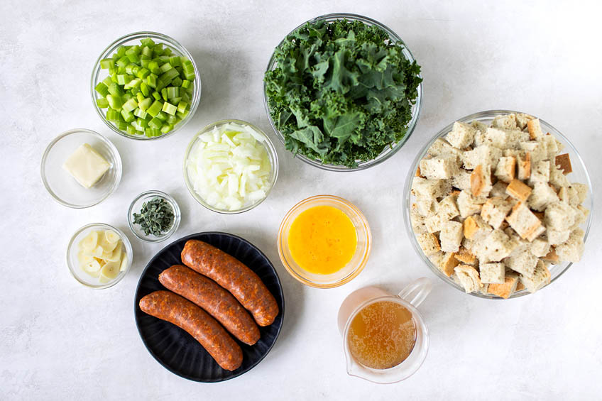 Ingredients for Chorizo and Winter Greens Sourdough Stuffing