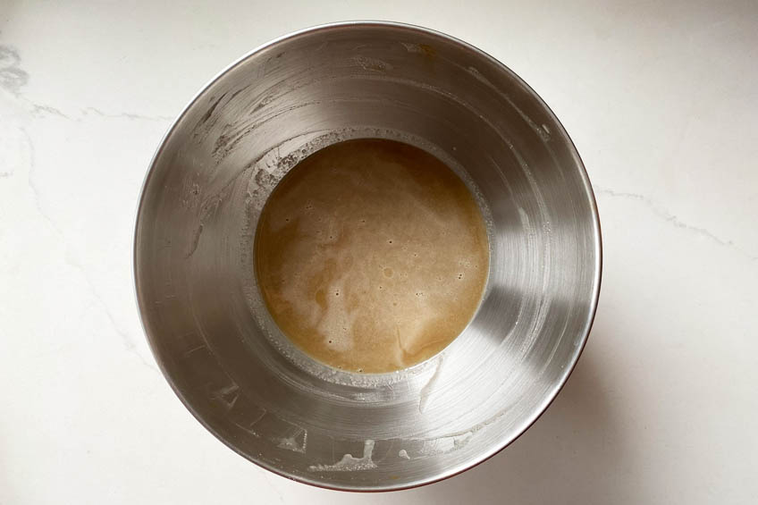 Wet ingredients for Taylor Swift chai cookies in a mixing bowl