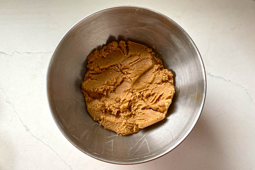 Taylor Swift chai cookie dough in a mixing bowl