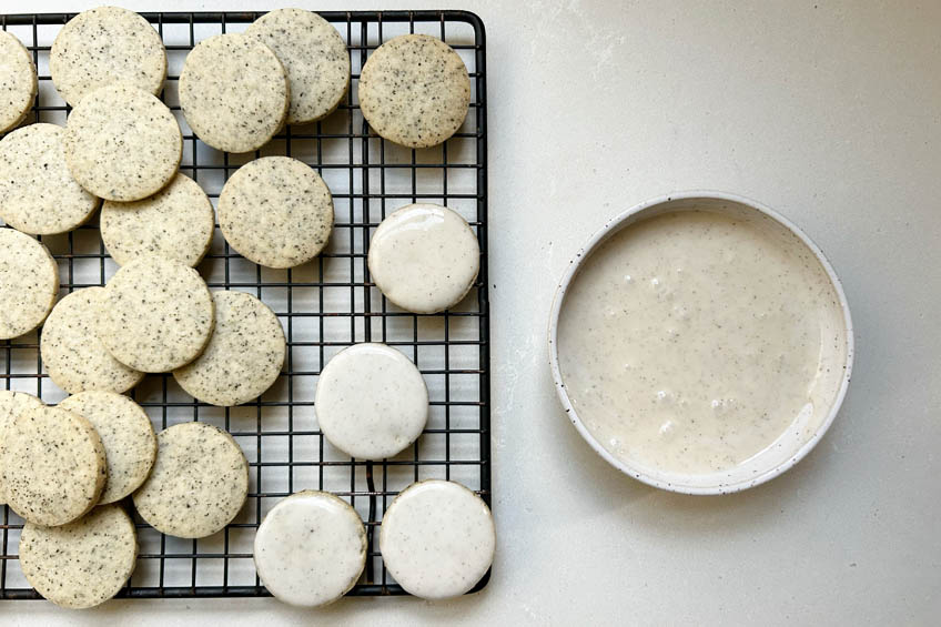 Cookies dipped into glaze