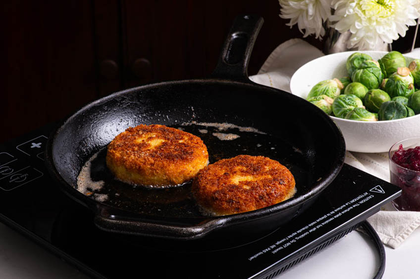 Turkey katsu patties being fried