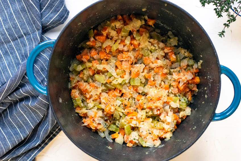 Turkey Pot Pie Stew dry ingredients in a pot