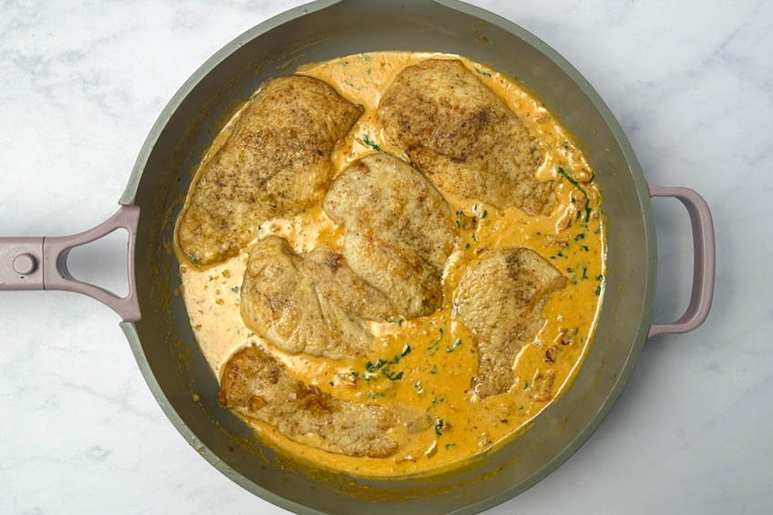 Chicken breast added back into pan