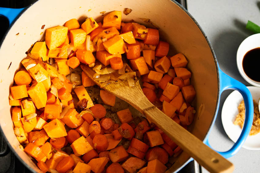 Chopped vegetables in pot