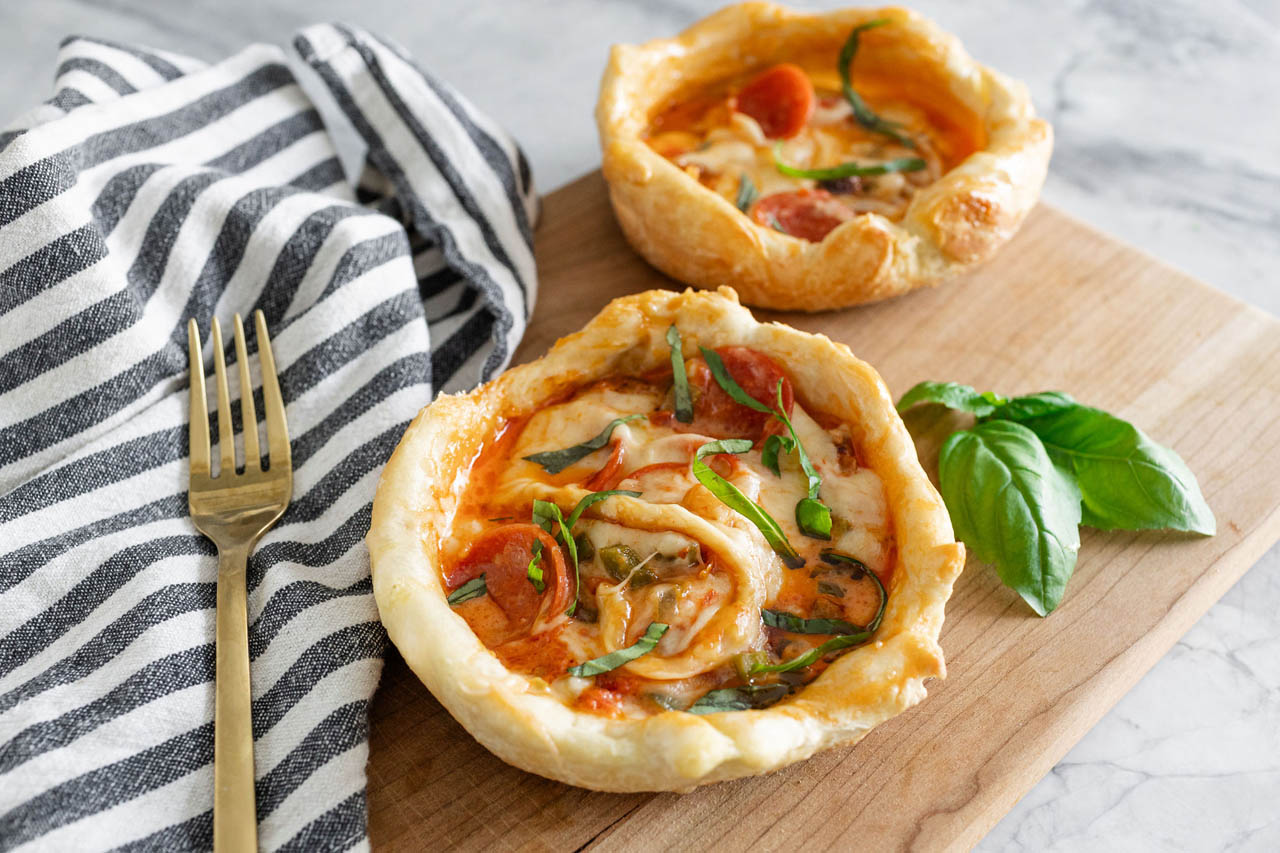 Pizza pot pie on a serving platter