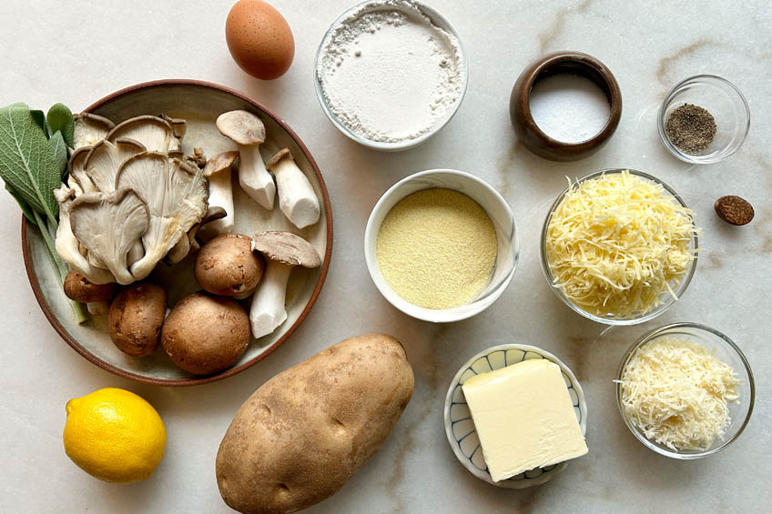 Ingredients for German Potato Noodles (Schupfnudeln) with Brown Butter, Mushrooms and Sage