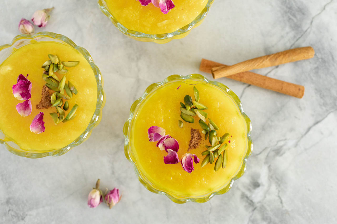 Sholeh zard Persian rice pudding