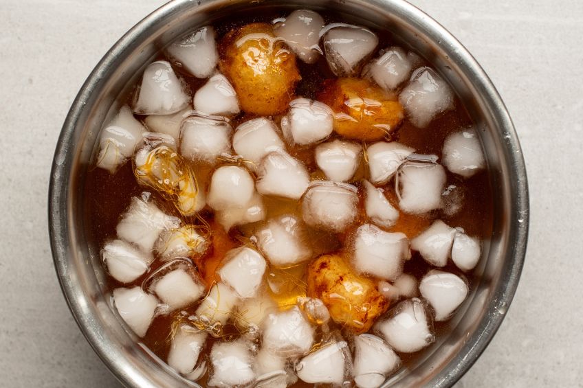 Toffee bananas in ice bath