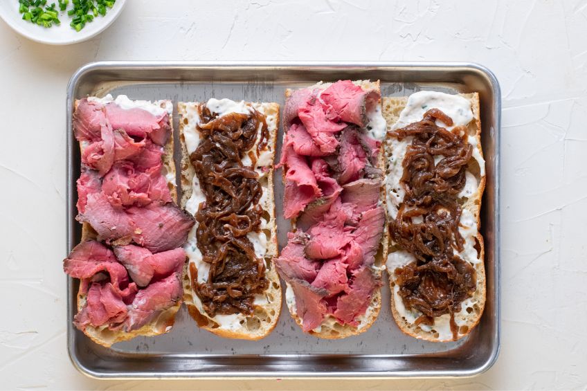 Open sandwiches on a baking sheet