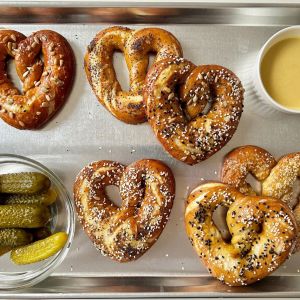 Savoury Heart-Shaped Pretzels With Honey Mustard Dip