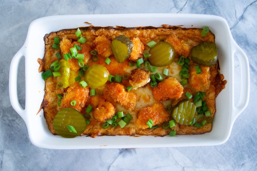 Closeup on Nashville hot chicken dip