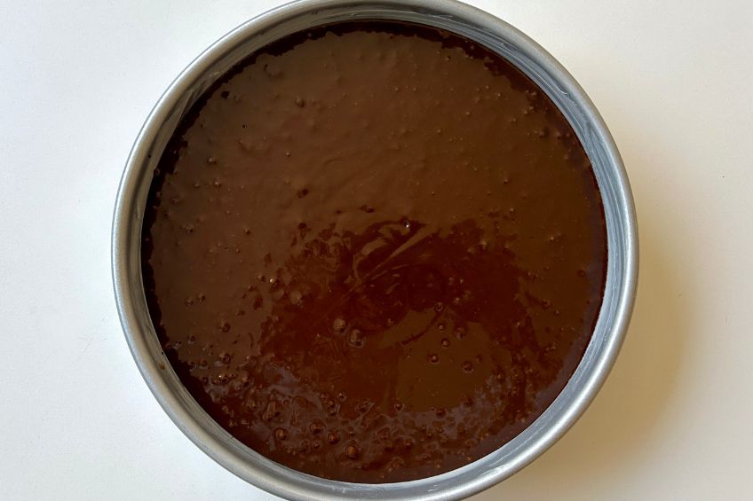 Cake batter in prepared 9-inch pan