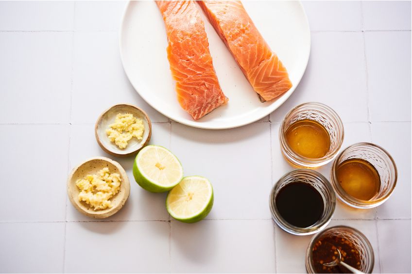 Ingredients for chili crisp broiled salmon