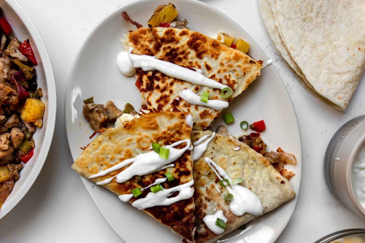 Jerk chicken quesadillas