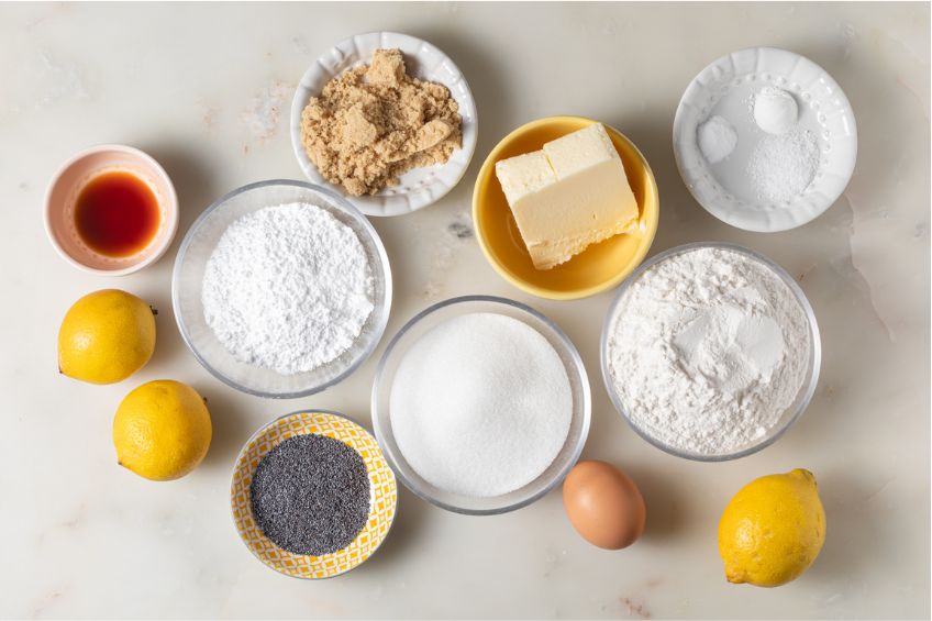 Ingredients for lemon poppy seed cookies