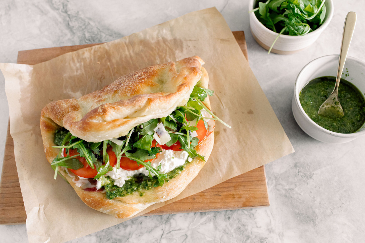 Pizza sandwich on a chopping board