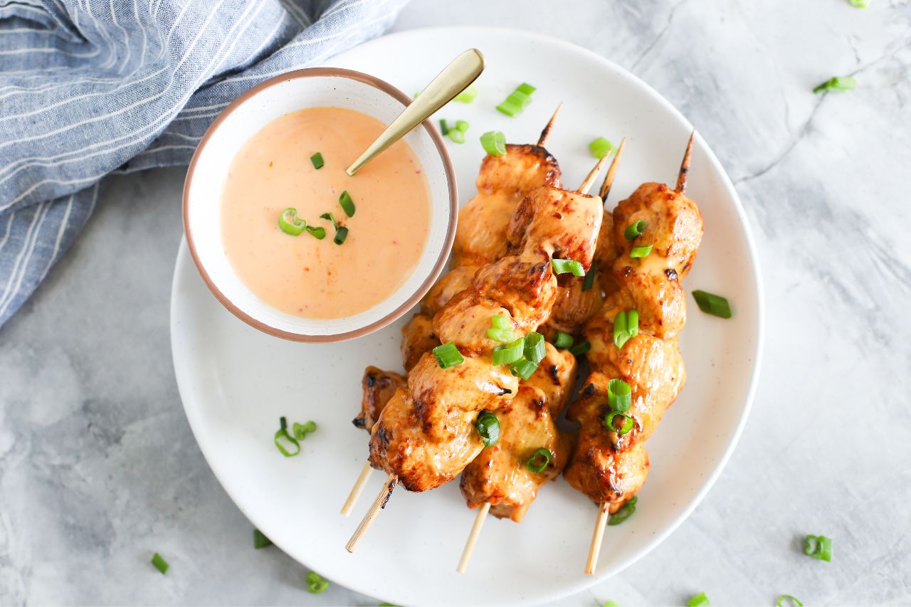 Bang Bang chicken skewers