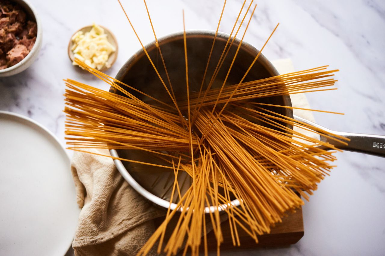 Pasta cooking in a pot