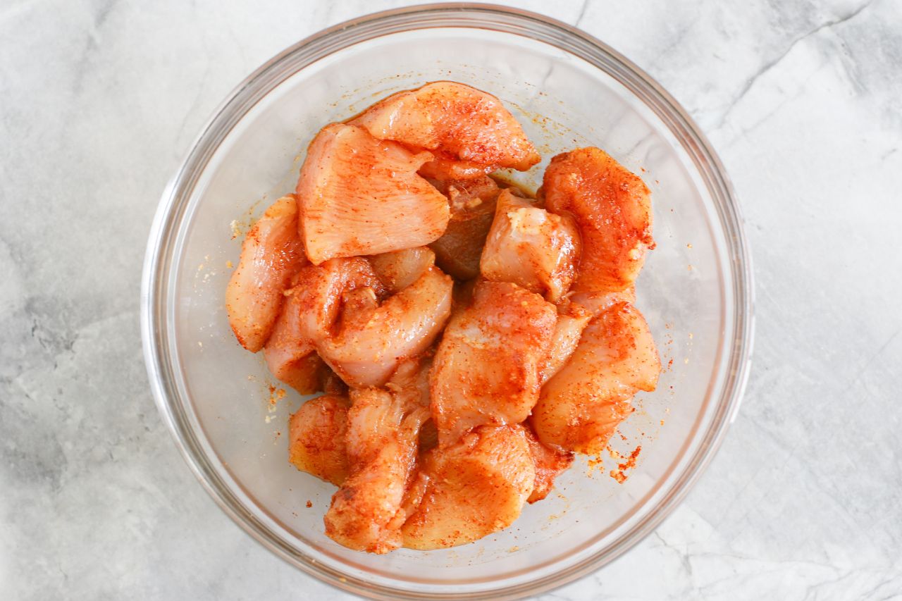 Diced chicken in a bowl